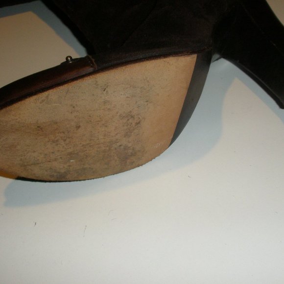 Miss Sixty 2004-05 38M Tall Brown Suede Grommet Embellished Stacked Heel Boots - Picture 9 of 14